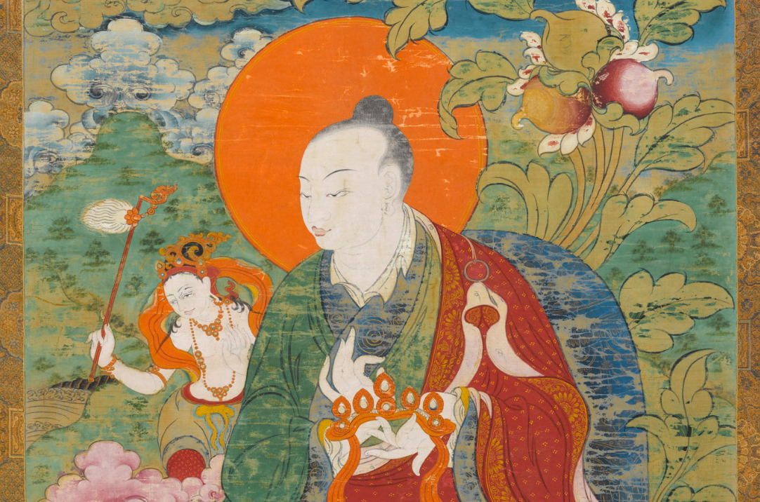 Detail of The Arhat Rahula Bhadra, Thangka, Tibetan-Chinese, 18th century at NMI Collins Barracks