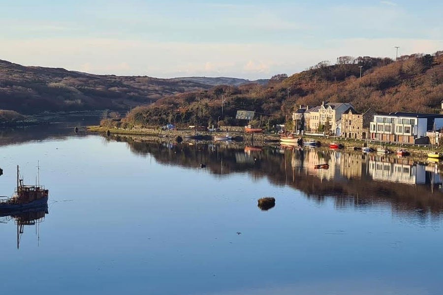 View of Clifden Harbour from Connemara Seaweed Baths Clifden in County Galway
