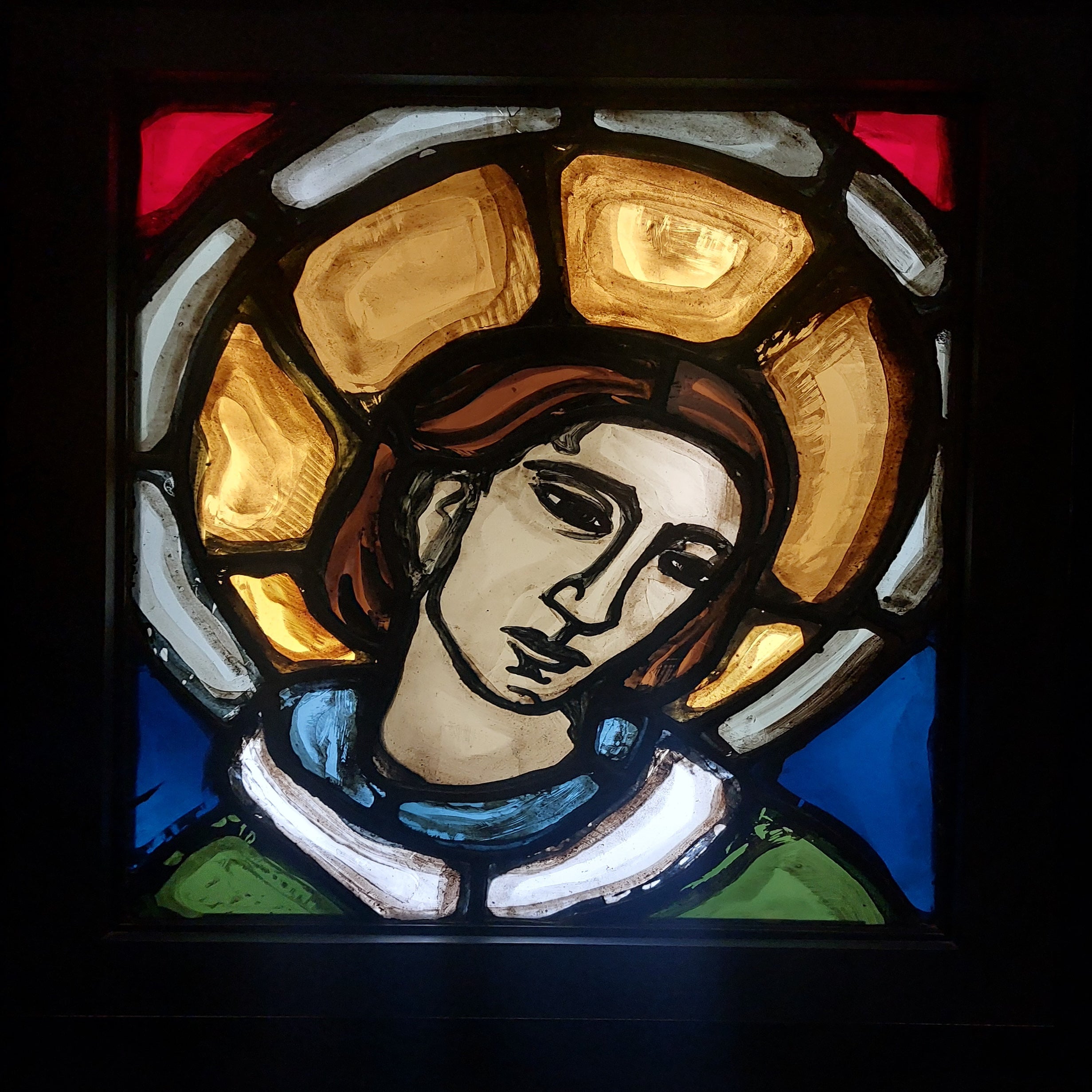 Evie Hone's 'Saint Christopher' stained glass piece in the National Gallery of Ireland