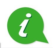 Green speech bubble with a lower case i in the middle