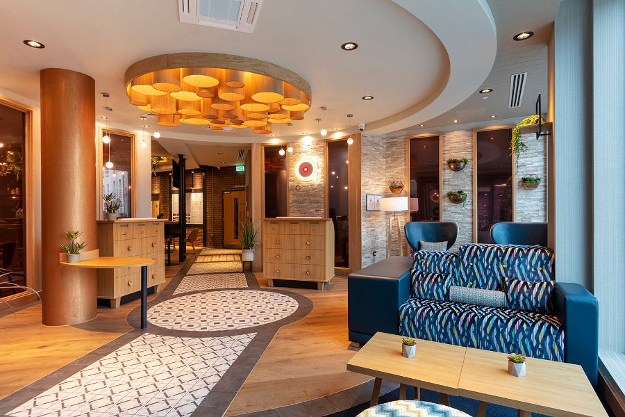 Reception area with table and chairs