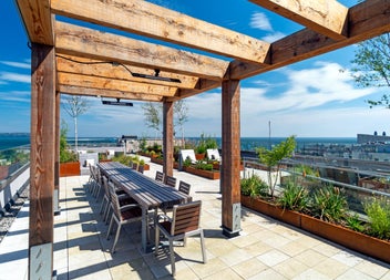 Outside seating area with tables and chairs 