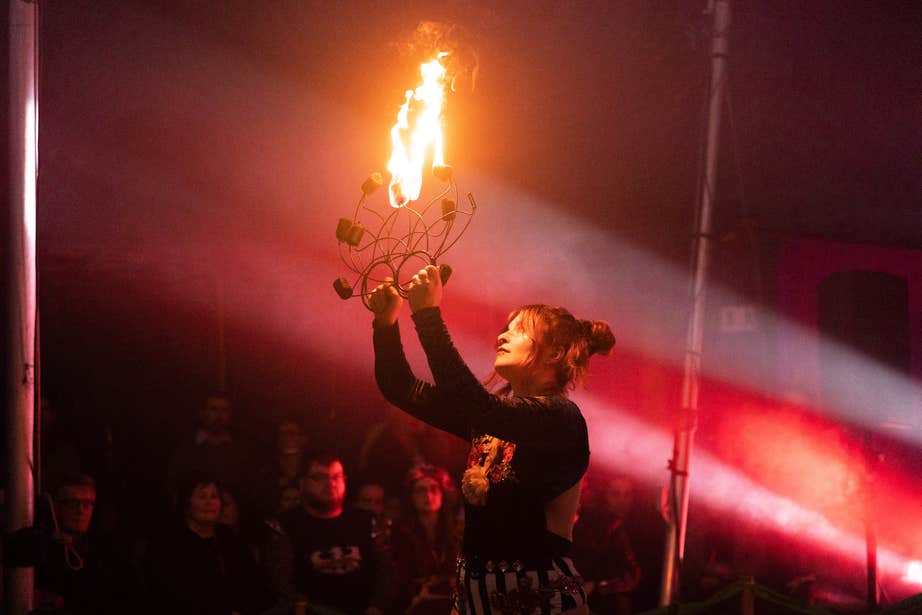 A fire dancer performing at the Púca Festival in County Meath in 2022.
