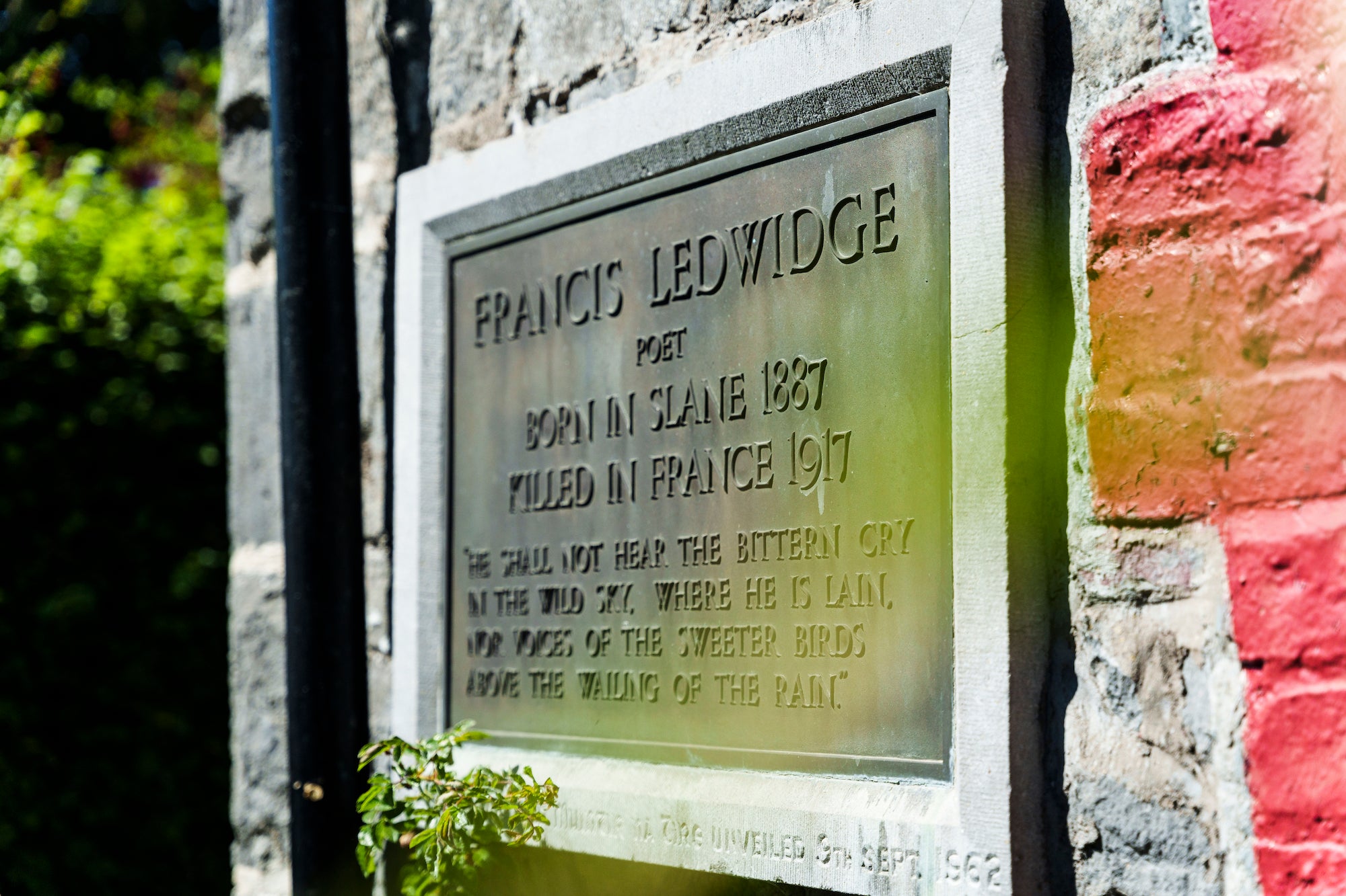 The plaque outside the Francis Ledwidge Museum in Slane, Co Meath