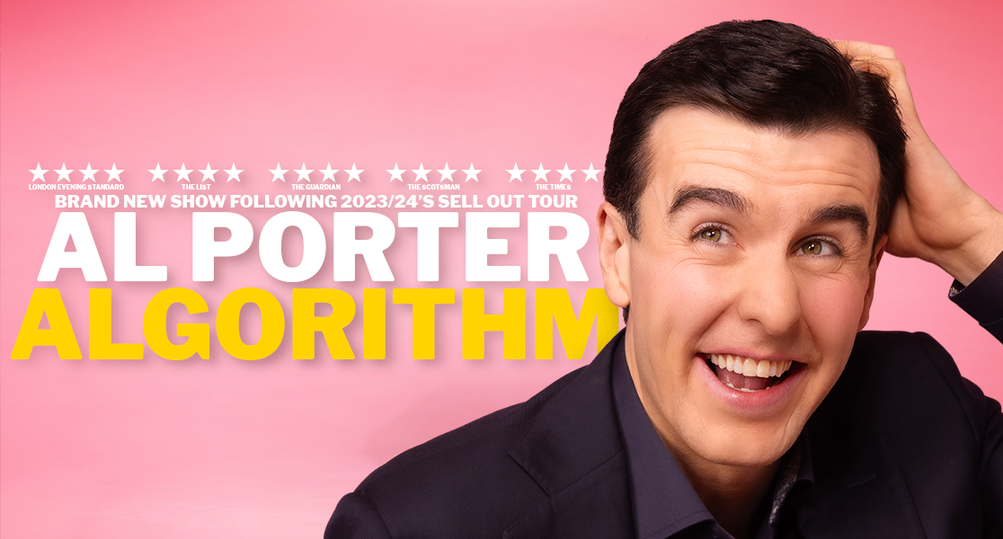 A smiling man scratching his head, against bright pink background.