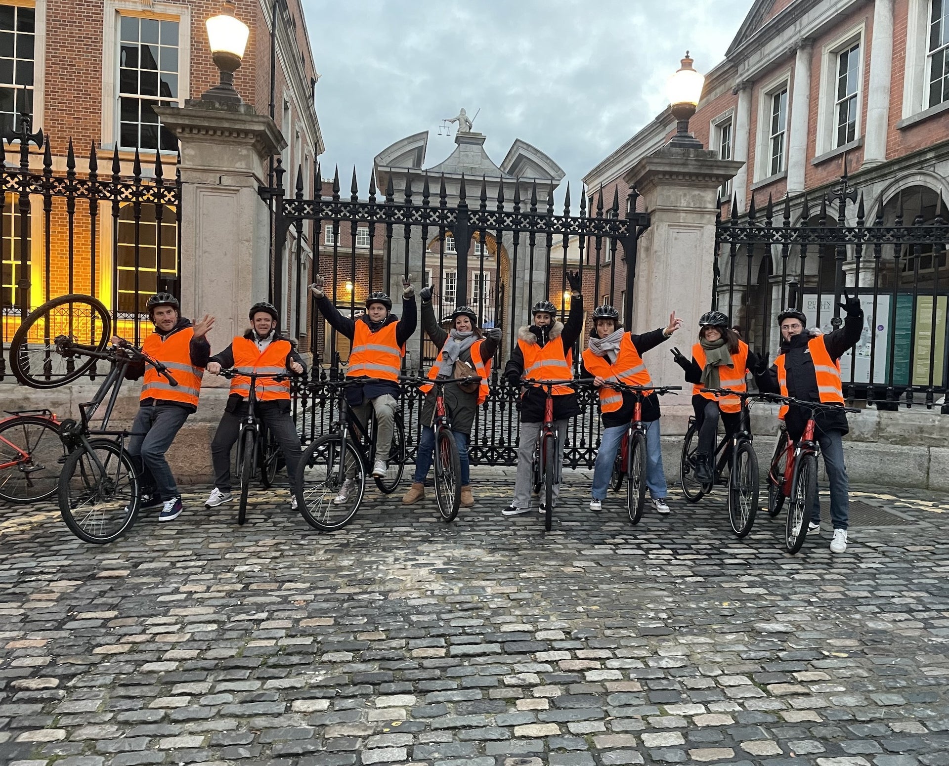 Group in high visibility vests on bikes in Dublin City Centre