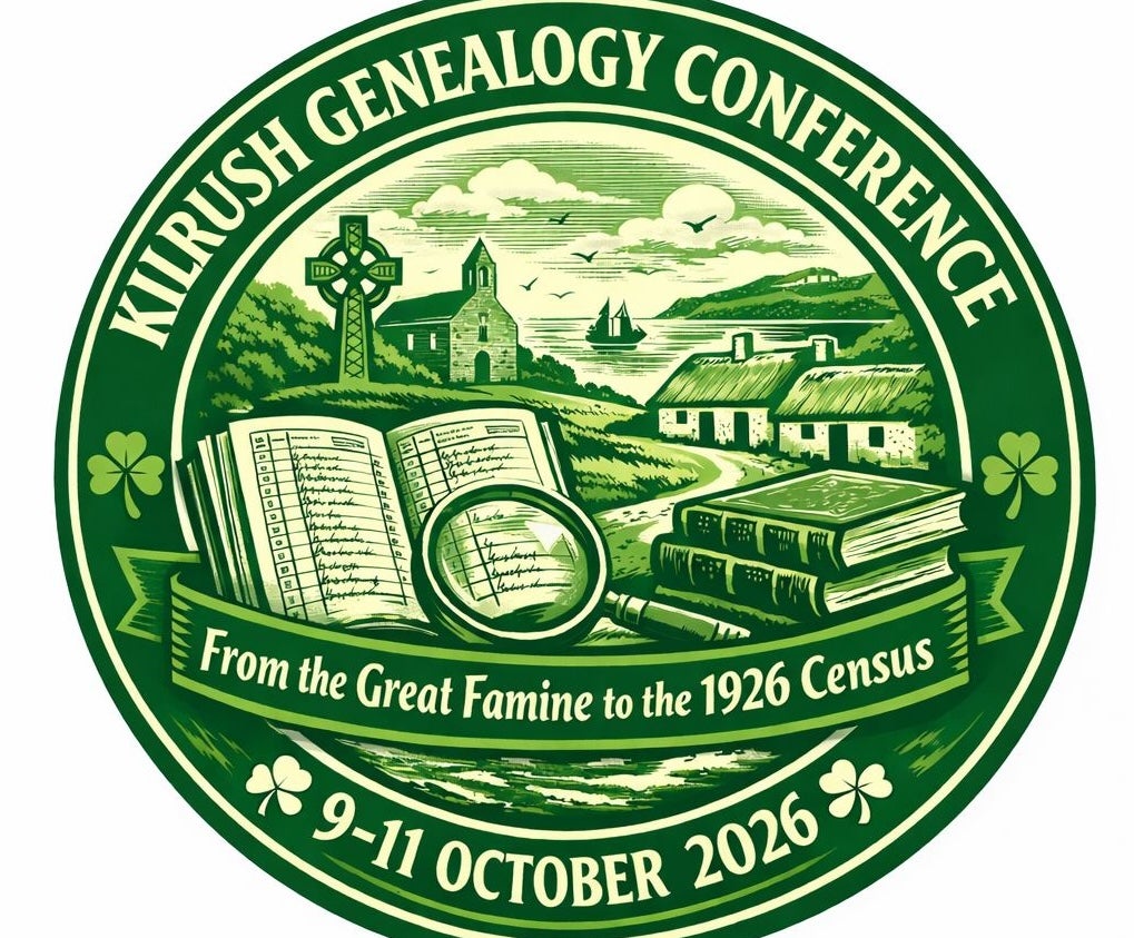 Kilrush Genealogy Conference logo in green with village view