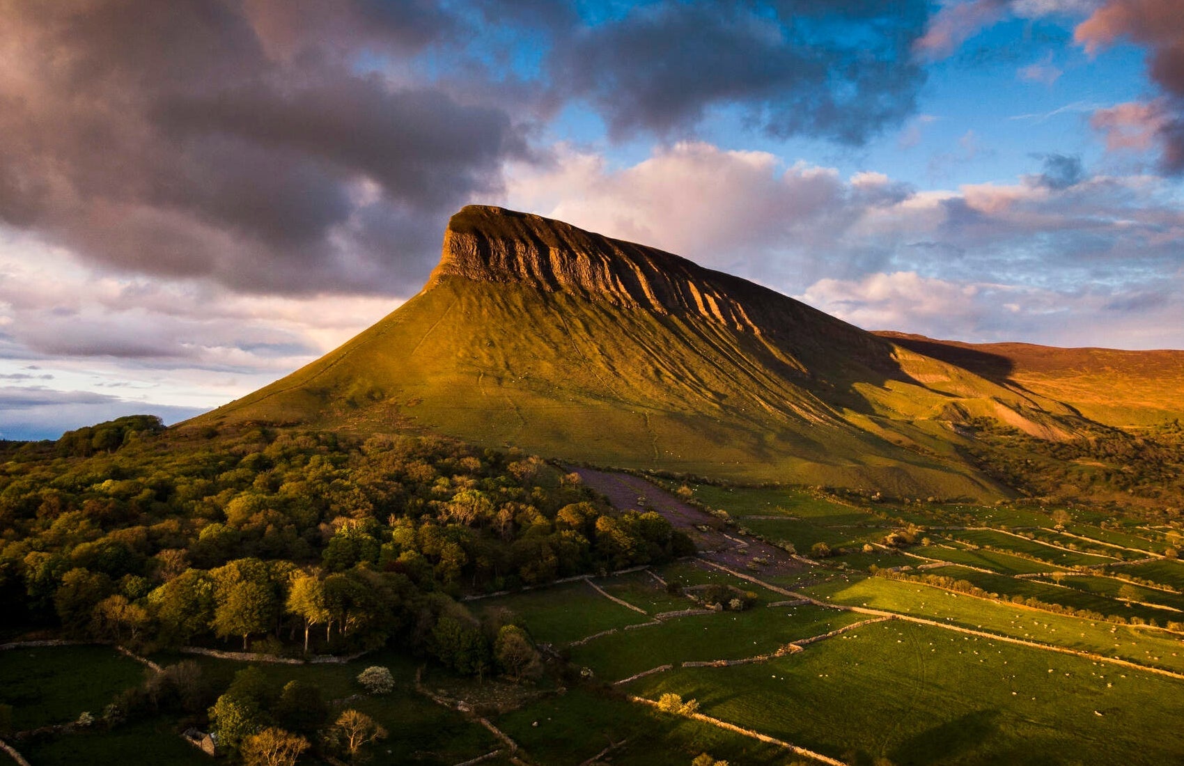 Aerial view of Benbulben and the surrounding Sligo countryside