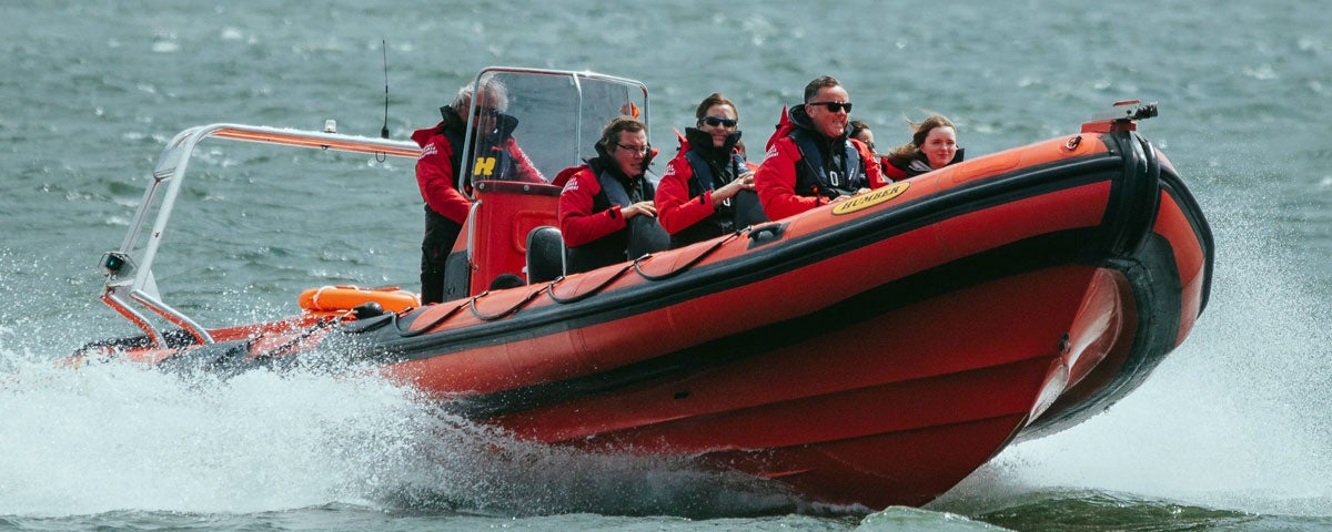Image of people on a speed boat on the Shannon Estuary
