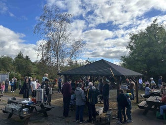Crowds enjoying the market on Potato day