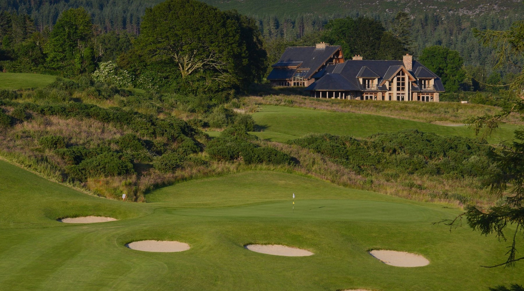 A view of the clubhouse and golf course at Macreddin Golf