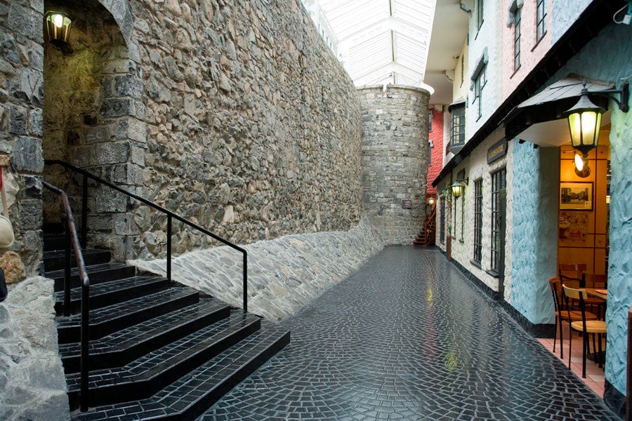 Section of old city wall and tower in Galway City