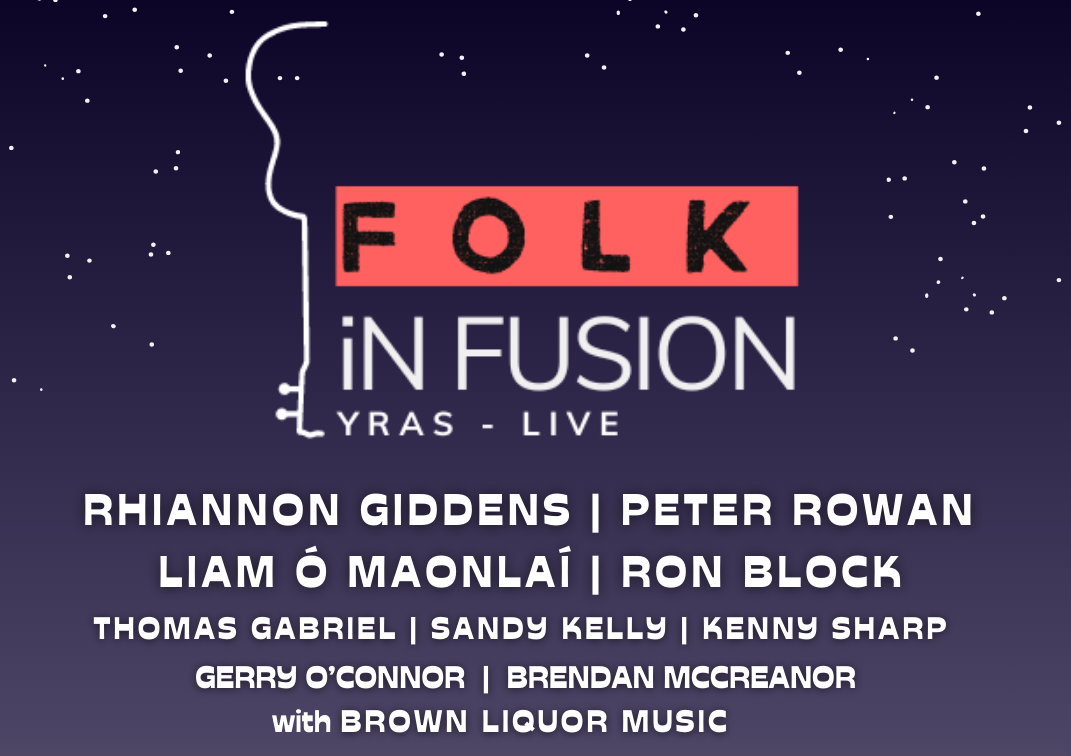 Folk in Fusion - YRAS Live - Poster with dark starry night background with white event text