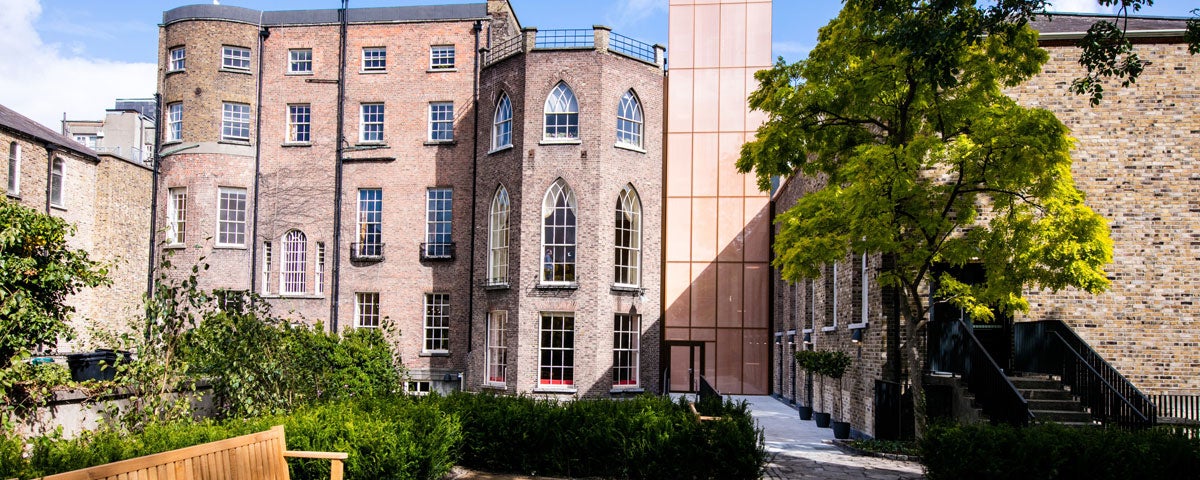 Exterior view of the Museum of Literature Ireland from their garden