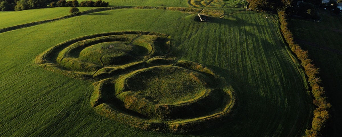 An aerial view of the ancient HIll of Tara in County Meath