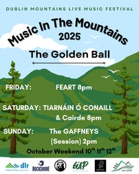 Poster in green and blue for Music in The Mountains 2025