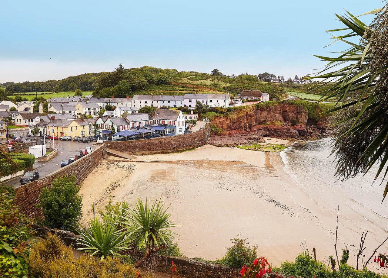 View of beach and town