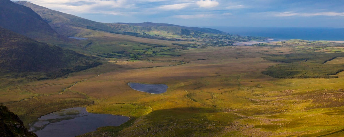 Views across Dingle Bay and the Iveragh Peninsula from the Conor Pass