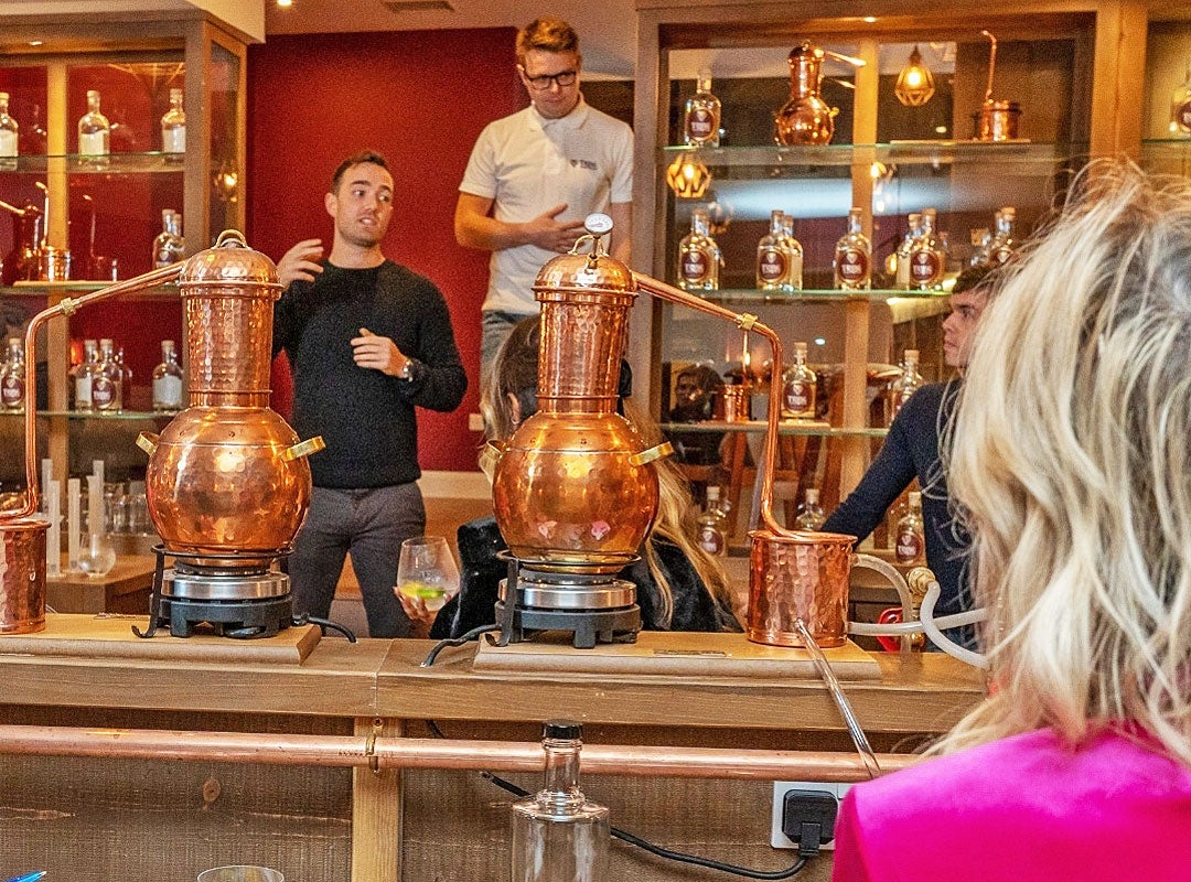 Tribe Gin School view of small copper stills during a class