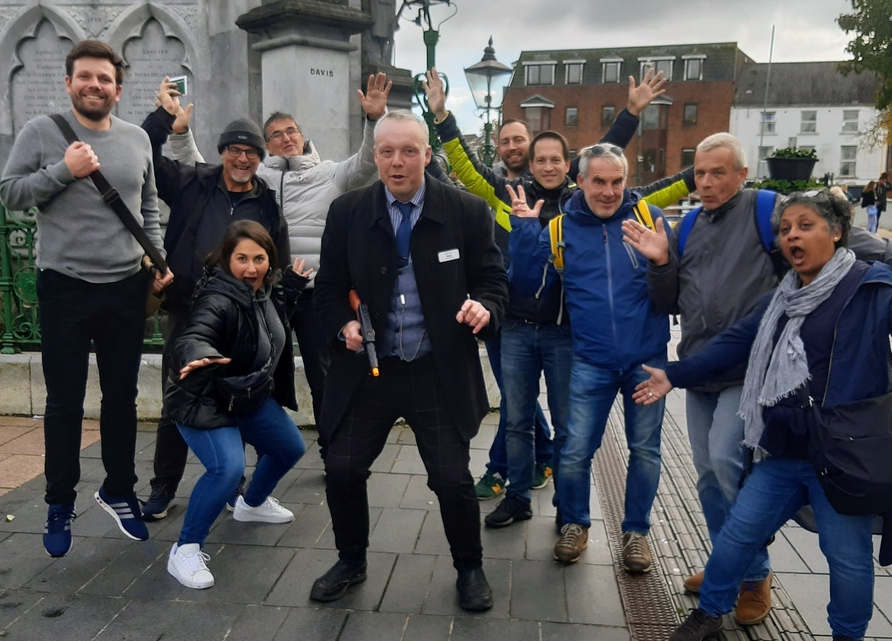 A German tour group at the National Monument in Cork City with Rebel City Tour of Cork 