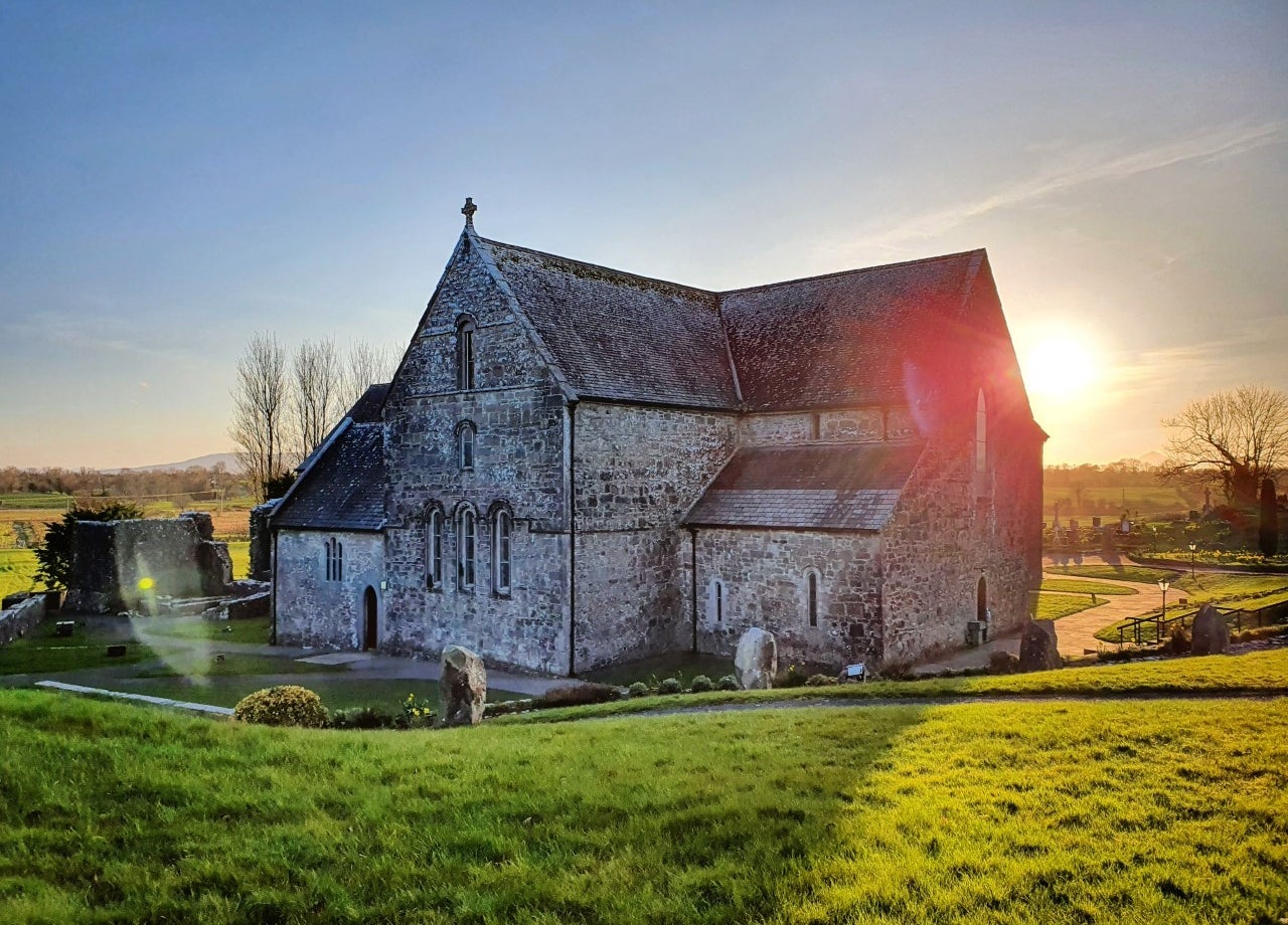 Exterior of Ballintubber Abbey at sunset