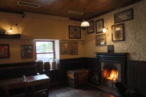 Image of interior of The Hunted Hog showing the fire lighting