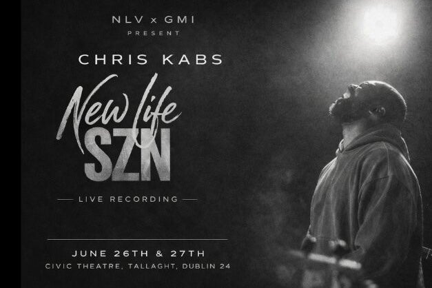 Poster for New Life Season in black and grey with man singing with head thrown backwards.