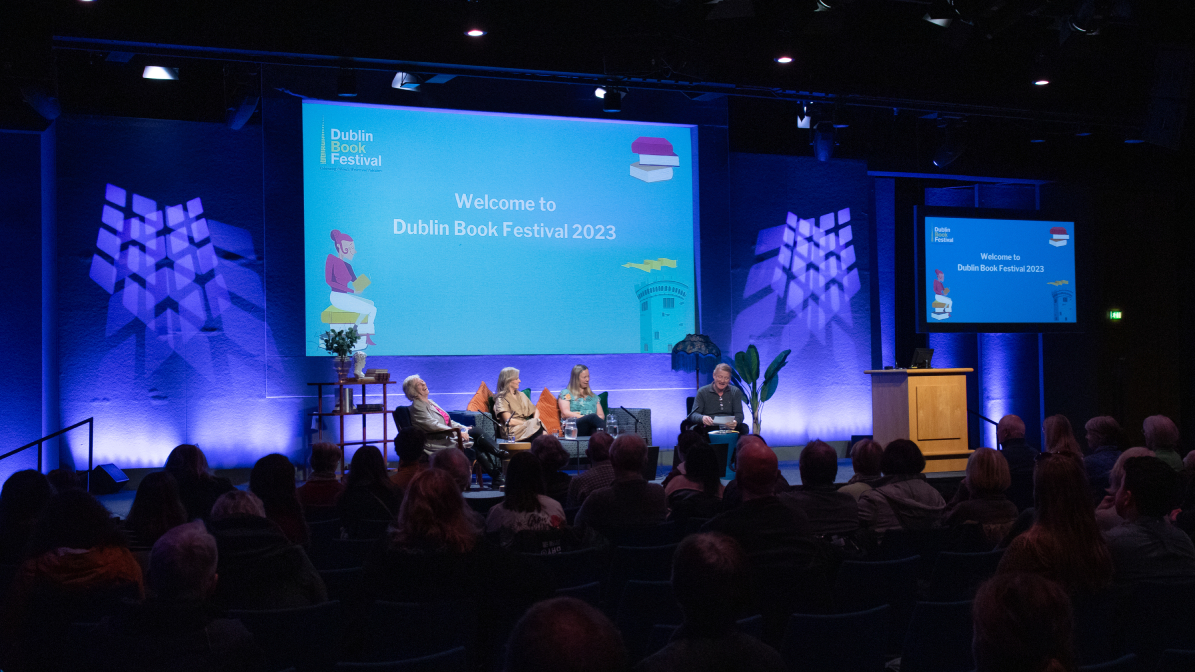 Joanna Donnelly, Lorna Gold and Éanna Ní Lamhna in conversation with John Gibbons at Dublin Book Festival 2023. Image © Ger Holland