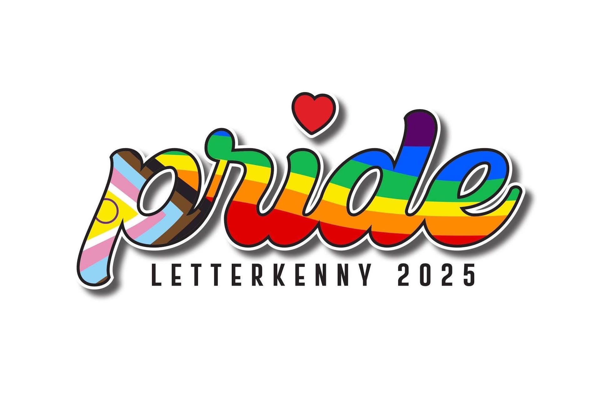 word pride in large text filled with rainbow colours