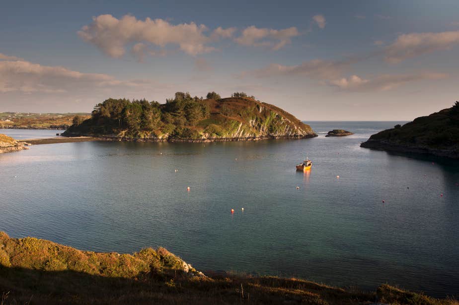 A boat cruising in Lough Hyne in County Cork