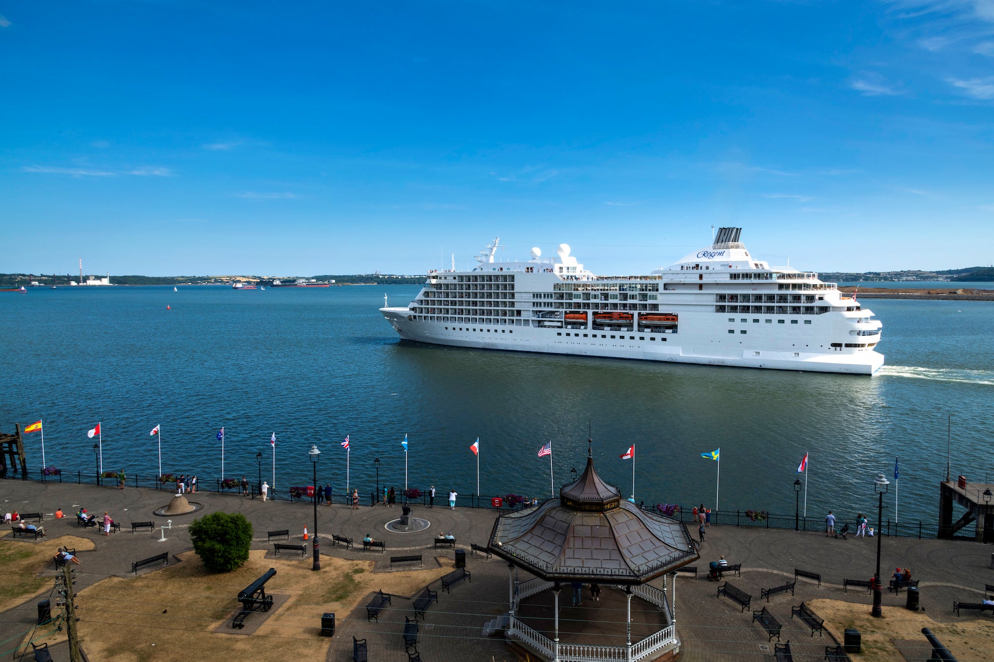 A cruise liner cruising into Cobh Harbour in County Cork.