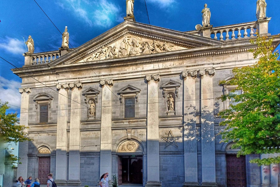 A view of the front exterior and entrance to the Cathedral of the Most Holy Trinity Waterford