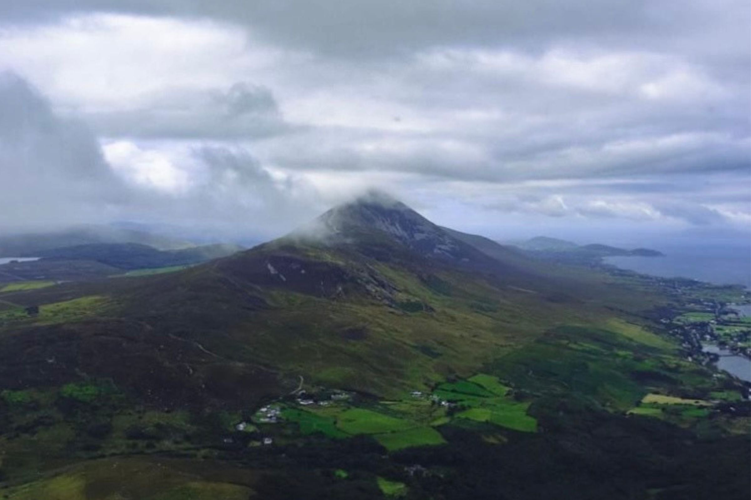 An aerial view of Croagh Patrick from the helicopter tour
