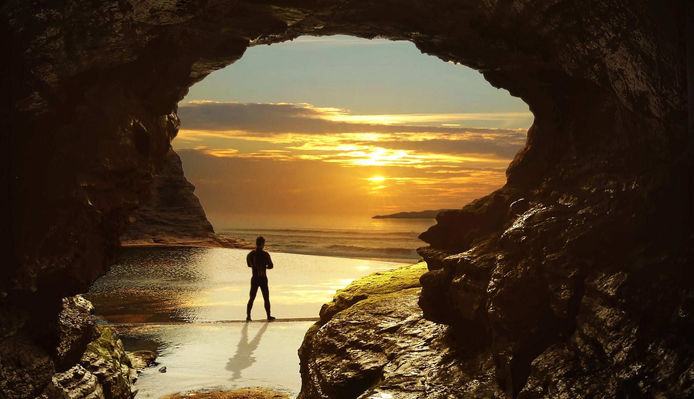 A man on Bundoran Beach in County Donegal at sunset