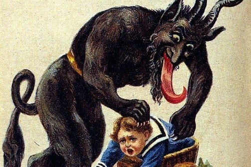 Vintage German postcard featuring Krampus