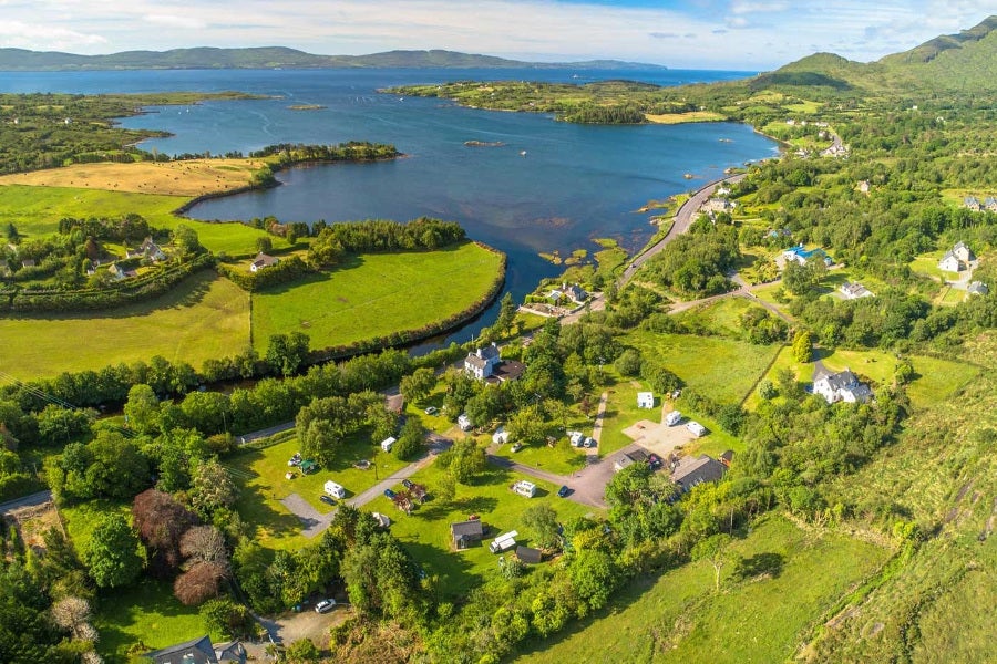 Aerial view of site overlooking Adrigole Harbour