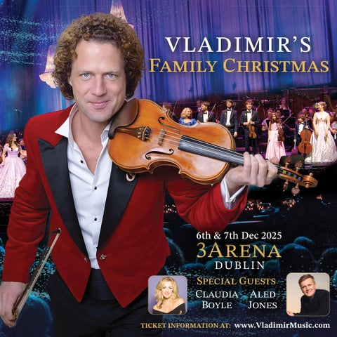 Vladimir's Christmas Spectacular 2025, a smiling man holding a violin under his neck, on left shoulder.