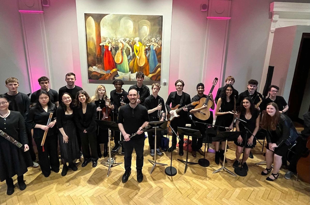 UCD School of Music, group of musicians with their instruments.