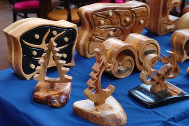 The Fade Street Market, a display of wooden items for sale
