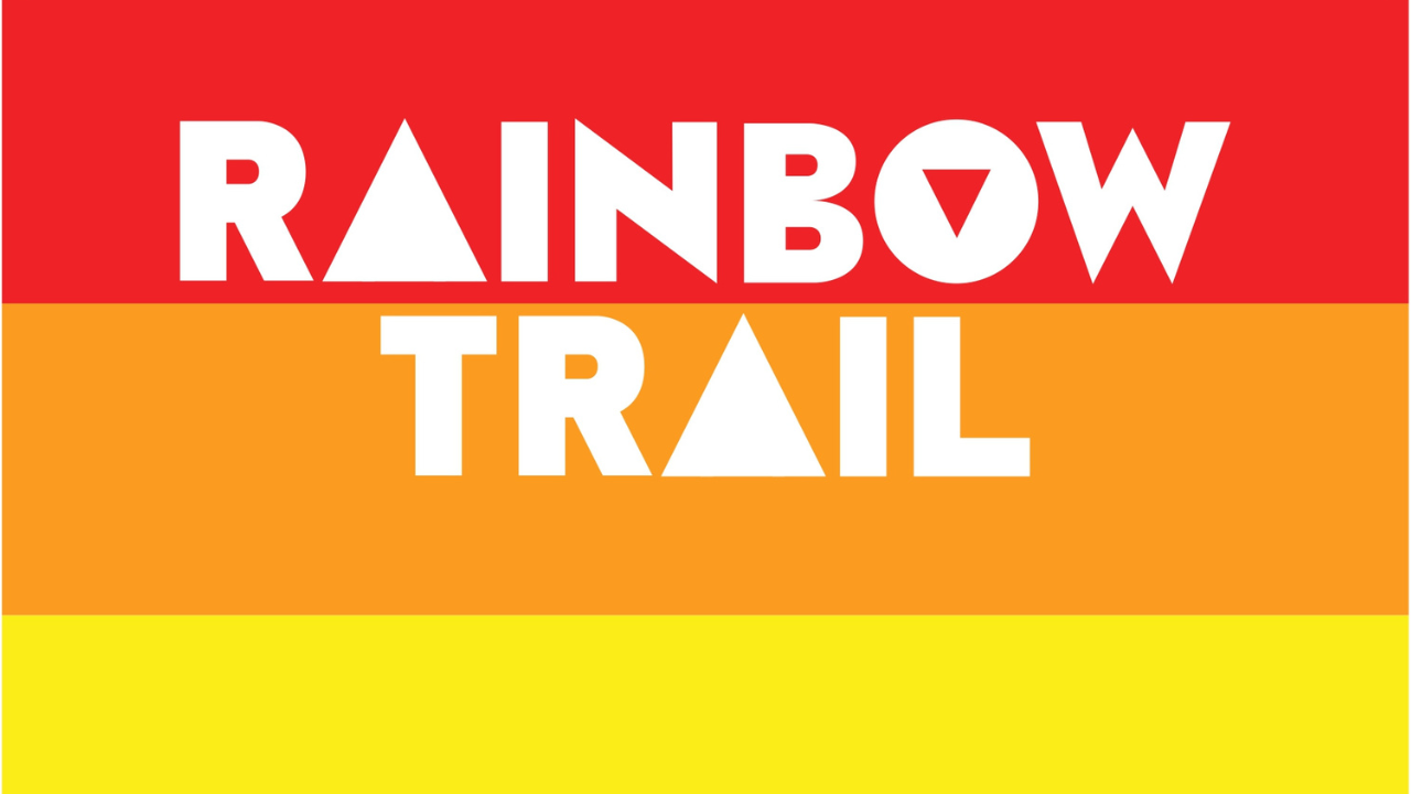 Red, orange and yellow bands with white event text