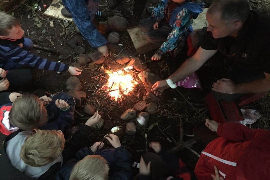 Group around campfire