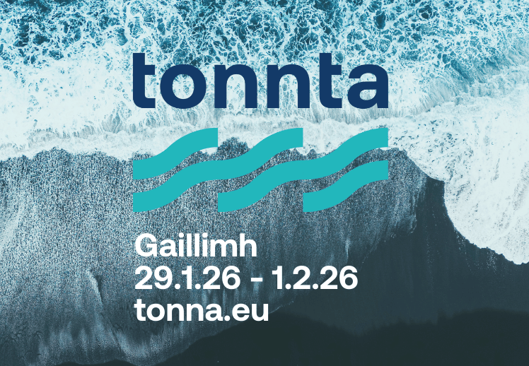  Tonnta Festival 2026, Banner Logo - looking down on waves breaking on a grey beach