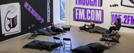 Artists preparing an exhibit at The Douglas Hyde Gallery of Contemporary Art