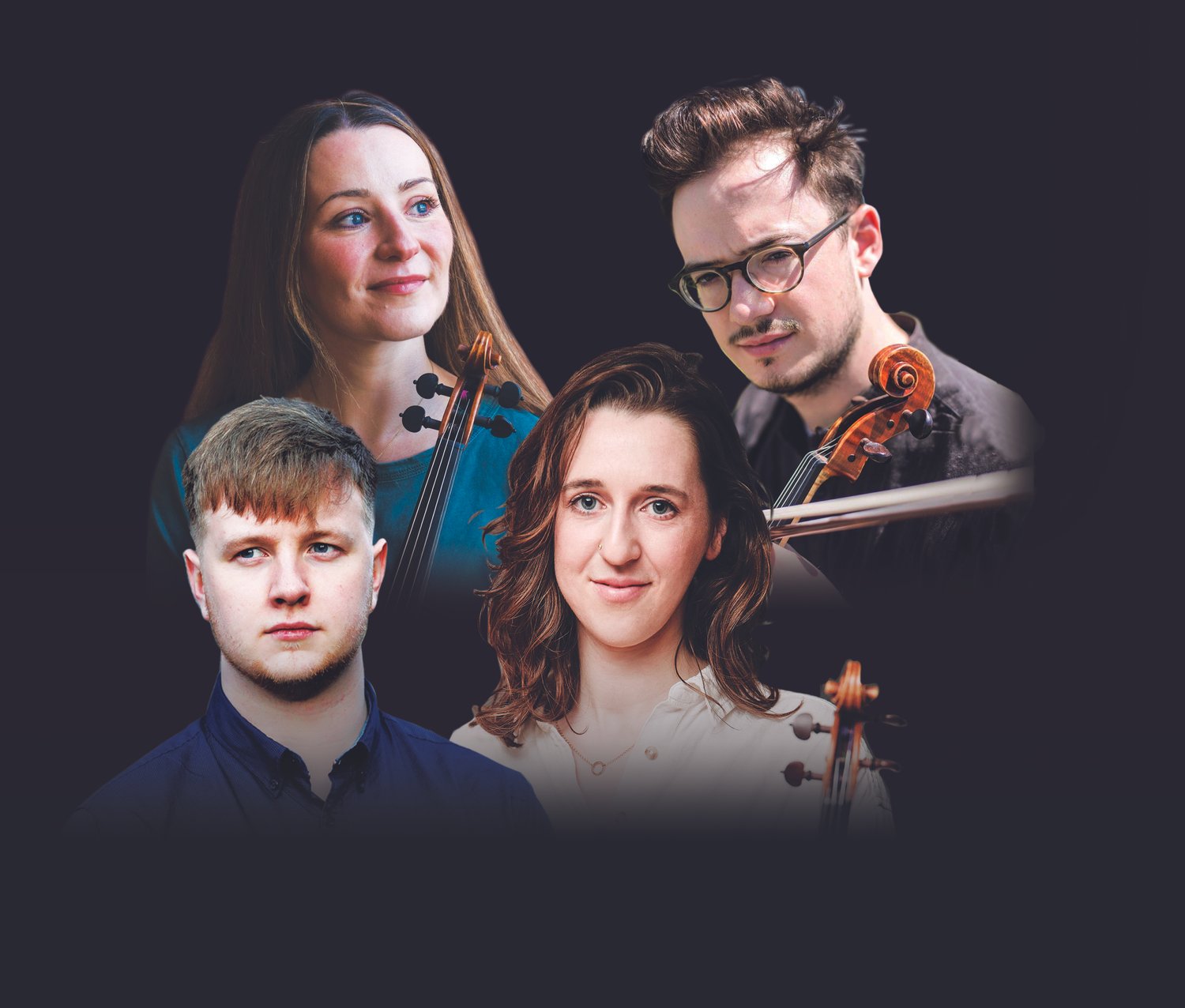 The heads of the members of the Lir Quartet