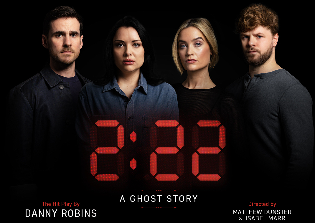 4 serious looking people in a close line against a dark background with red numbers below event text.