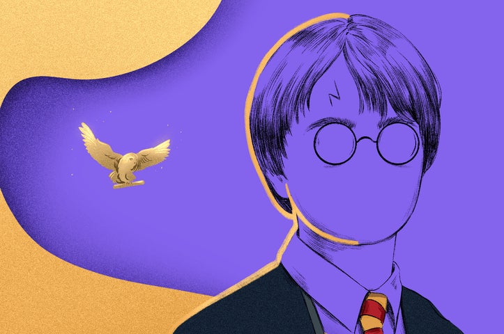 The Music of Harry Potter by Mystery Ensemble. Drawing of boy with glasses wearing shirt and tie but with no facial features.