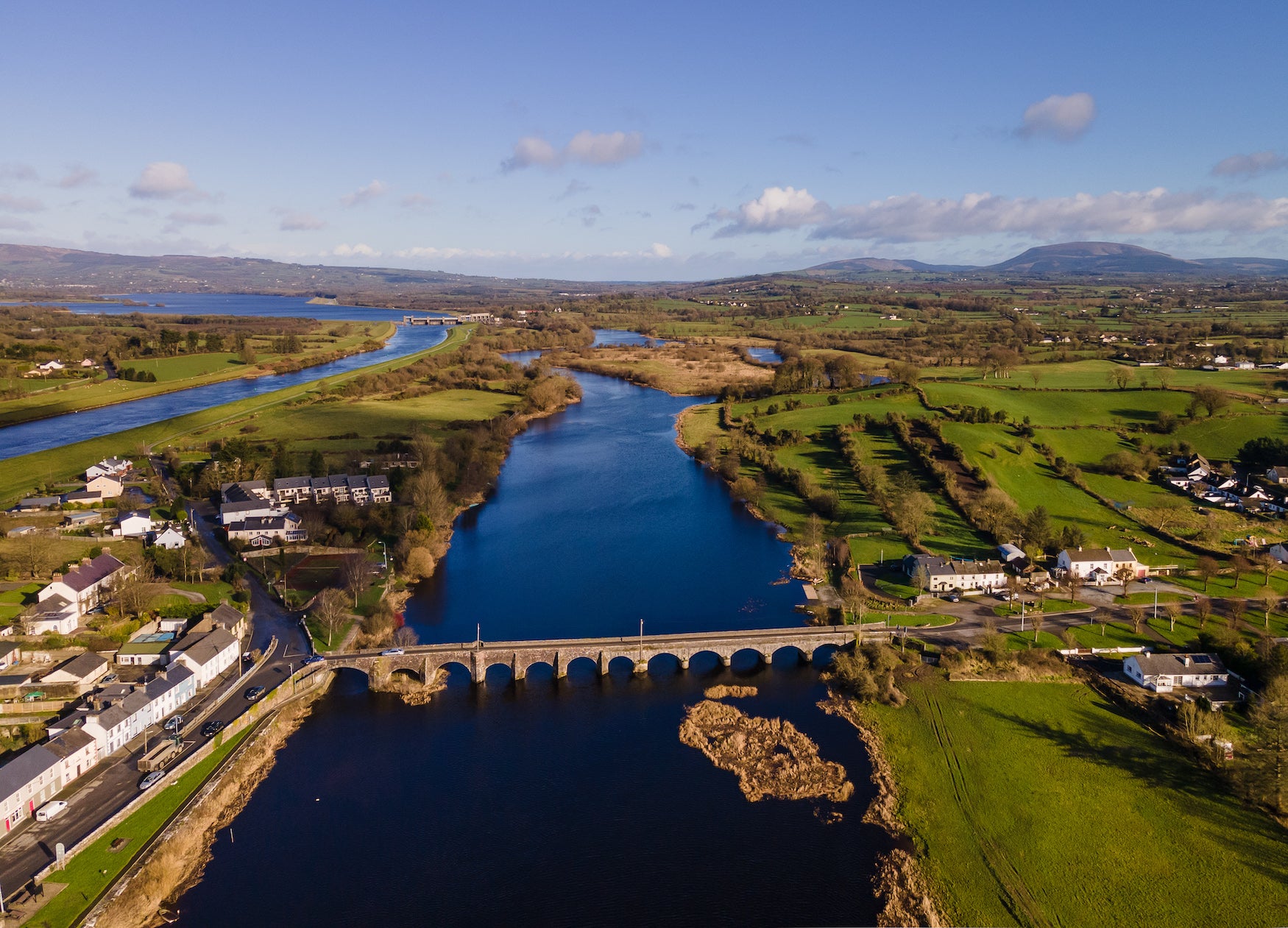 Aerial view of O'Briensbridge in Lahinch, Co Clare