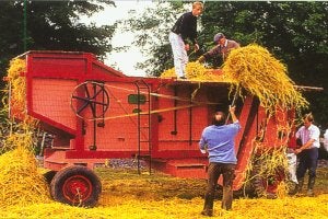 A heritage hay bailer at Tullyboy Farm