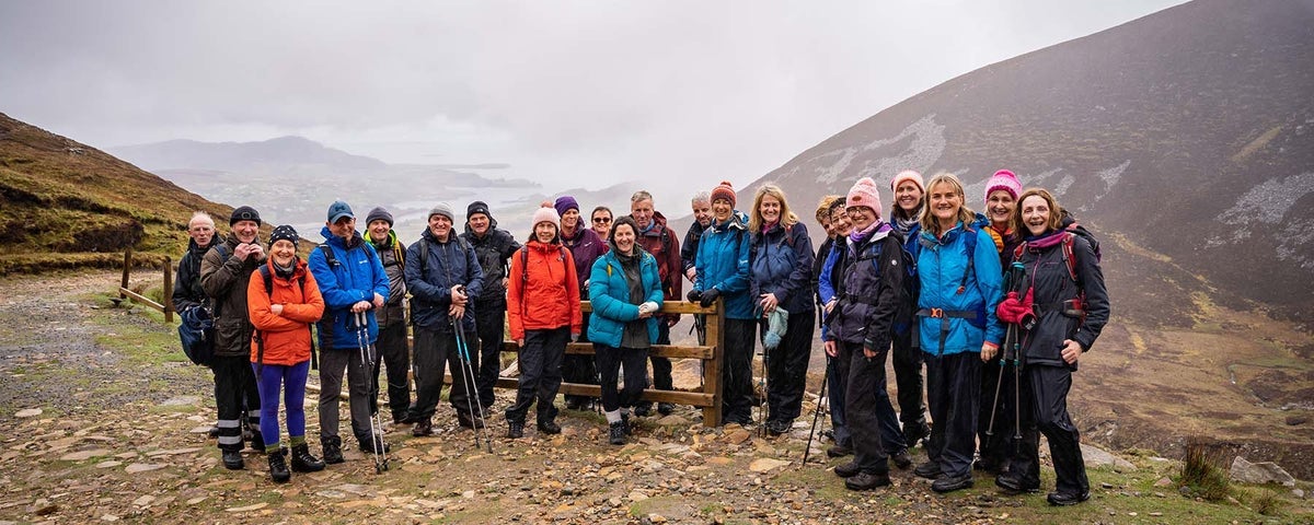 A group of people on a mountain hike