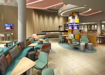 Seating area with tables